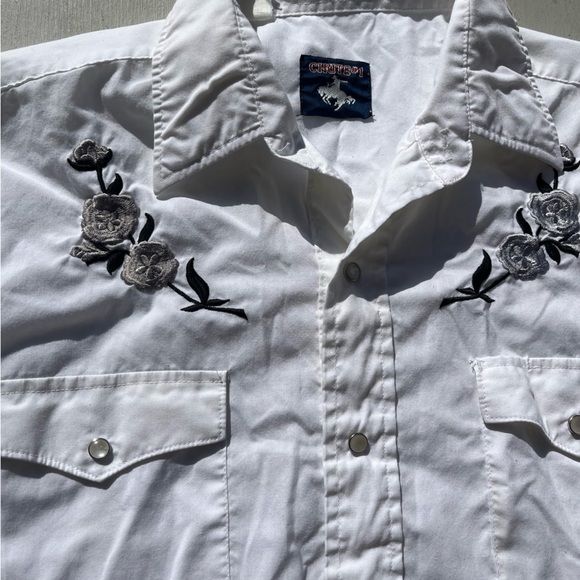 Men's Vintage Chute #1 Western Shirt White Embroidered M Ranch Rodeo Rockabilly - Picture 4 of 11